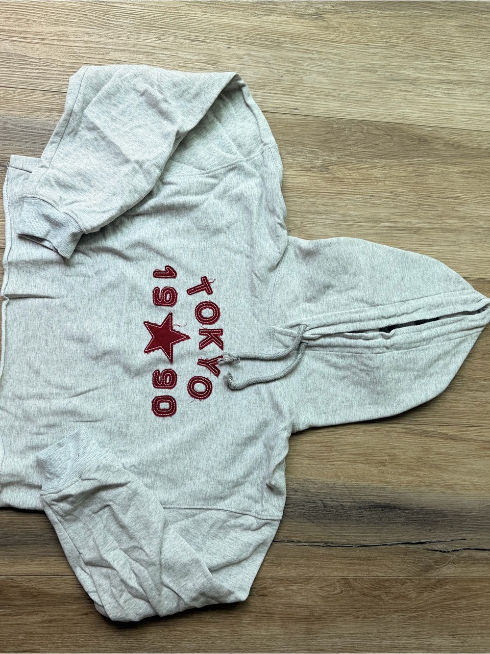 Urban Outfitters Light Gray Hoodie with Red Tokyo 1990 Graphic
